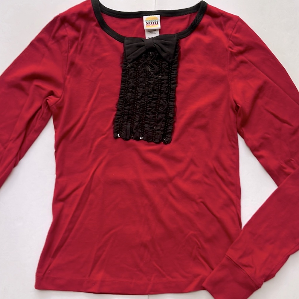 Harajuku Mini for Target Red Long Sleeve Tee Bow Tulle & Sequins